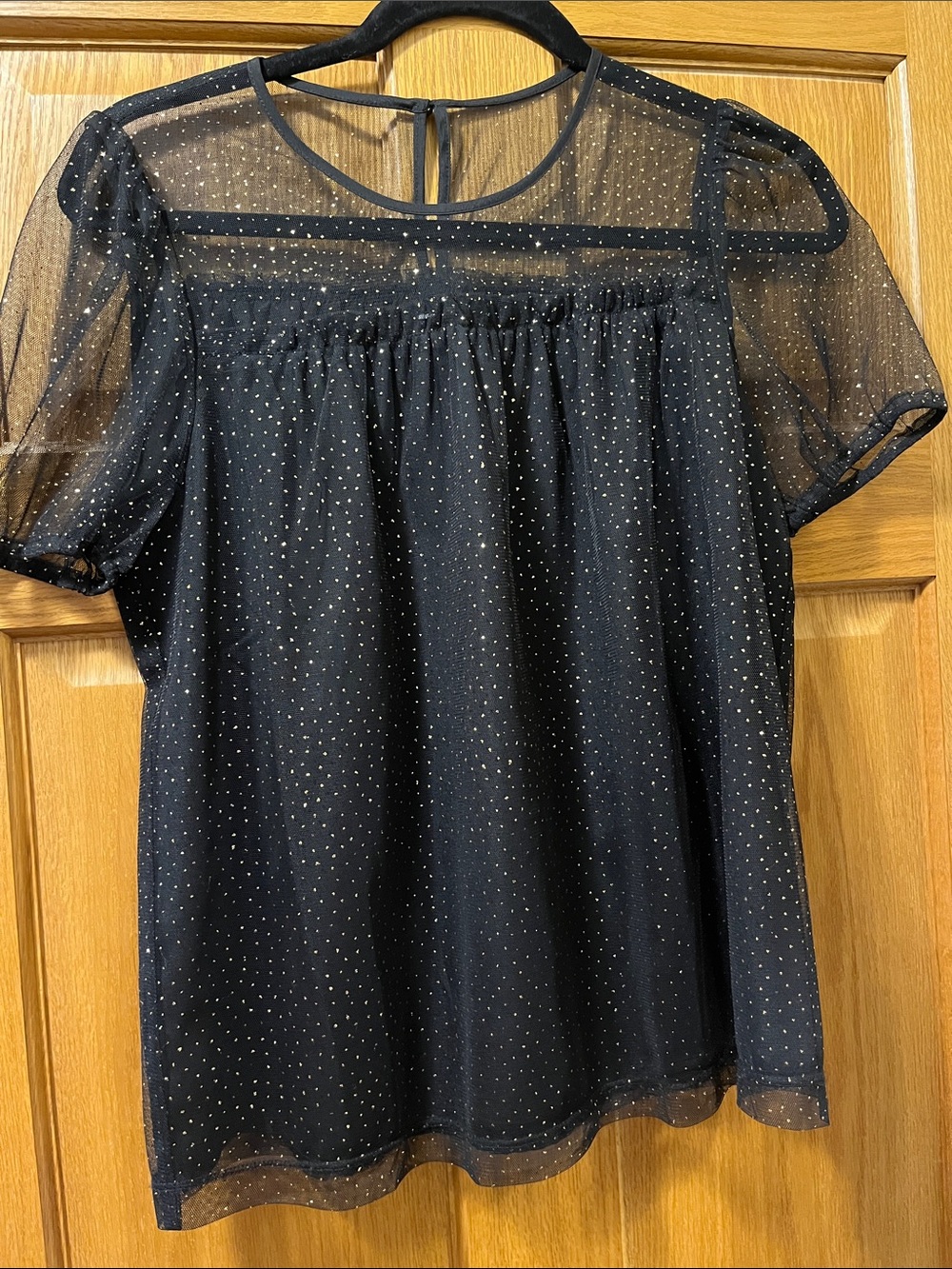J. Crew Black Sheer Gold flecks Mesh Blouse